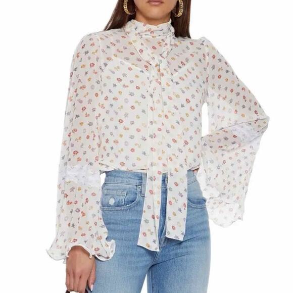 SEE BY CHLOE Bow Floral-Print Georgette Blouse Size FR 36 Small US 4 - Picture 11 of 15